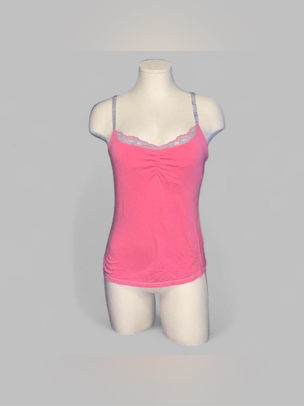 Lace-Trim Pink Ruched Camisole
